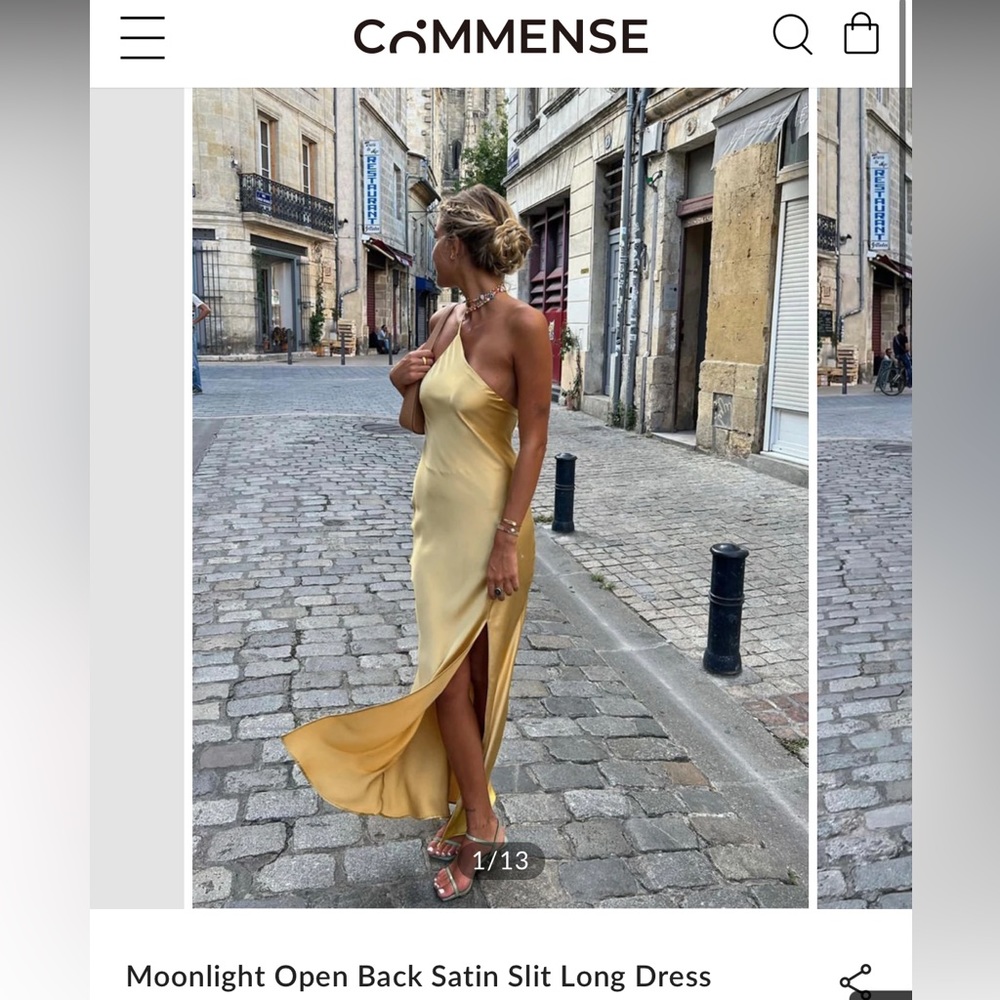 COMMENSE Moonlight Open Back Satin Satin Slit Long Dress, size S, worn once.